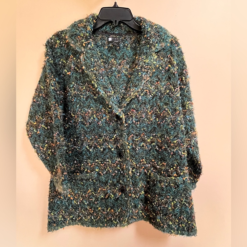 Carole Little Chunky Textured Knit Green Jacket
